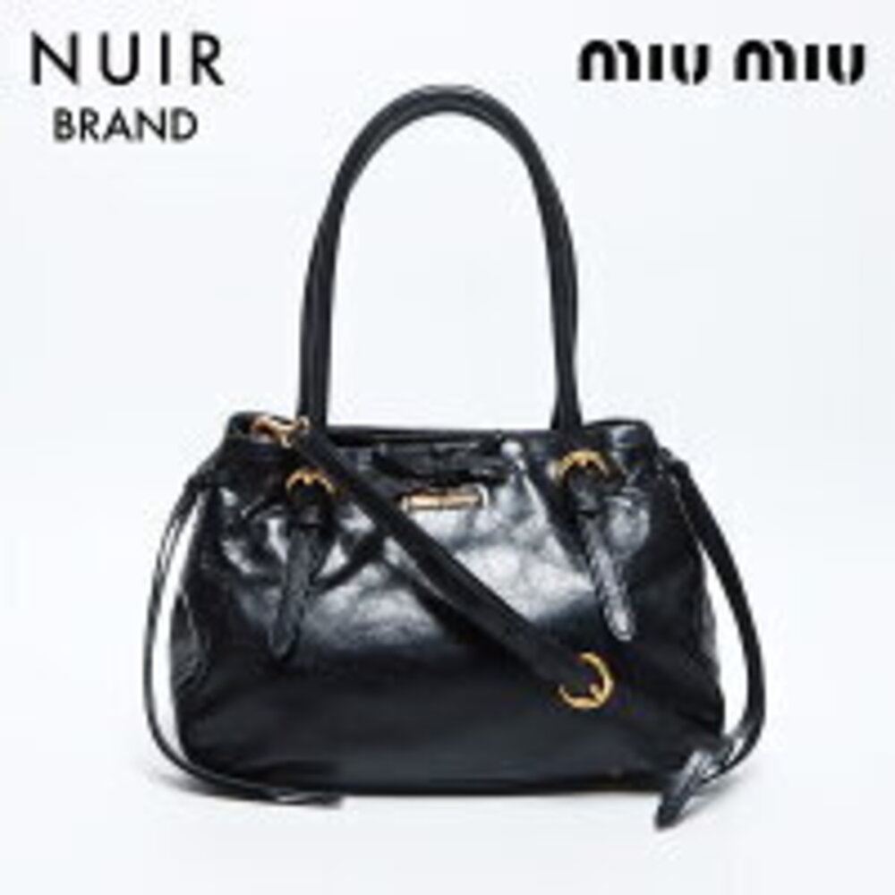 Miu Miu Logo Rion VITELLO SHINE Nero Black Handbag Black